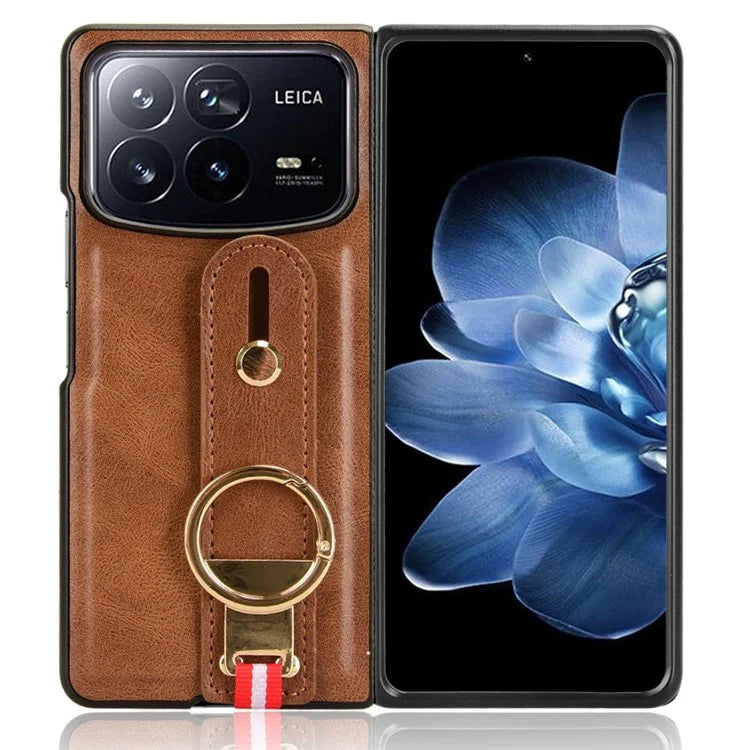 For Xiaomi Mix Fold 4 5G Case Leather+PC+TPU Wristband Cover with Bottle Opener Ring