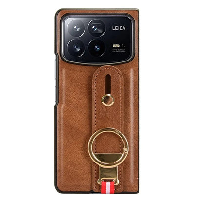 For Xiaomi Mix Fold 4 5G Case Leather+PC+TPU Wristband Cover with Bottle Opener Ring