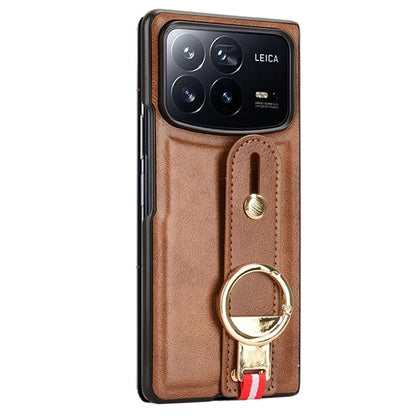 For Xiaomi Mix Fold 4 5G Case Leather+PC+TPU Wristband Cover with Bottle Opener Ring