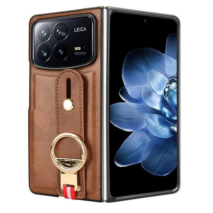 For Xiaomi Mix Fold 4 5G Case Leather+PC+TPU Wristband Cover with Bottle Opener Ring