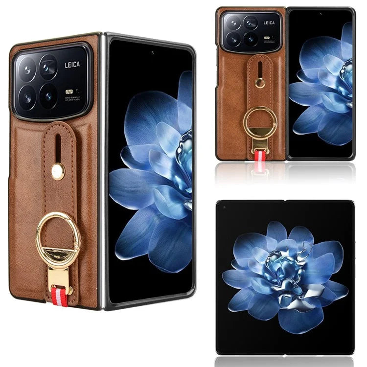 For Xiaomi Mix Fold 4 5G Case Leather+PC+TPU Wristband Cover with Bottle Opener Ring