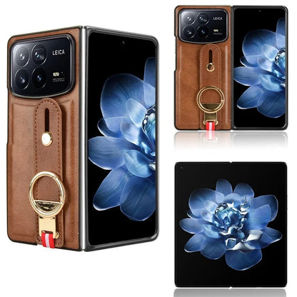 For Xiaomi Mix Fold 4 5G Case Leather+PC+TPU Wristband Cover with Bottle Opener Ring