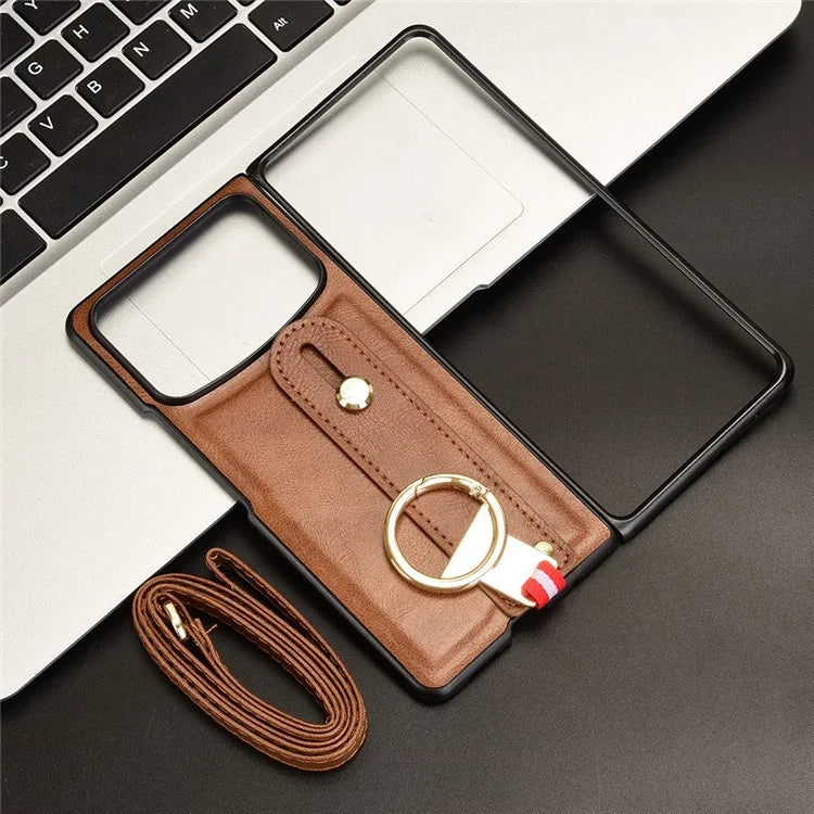 For Xiaomi Mix Fold 4 5G Case Leather+PC+TPU Wristband Cover with Bottle Opener Ring
