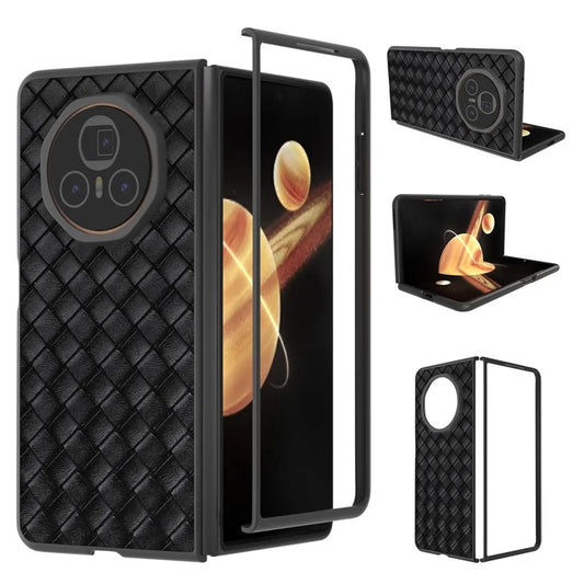 For Honor Magic V3 5G Case Woven Texture PU Leather Coated PC Mobile Phone Cover