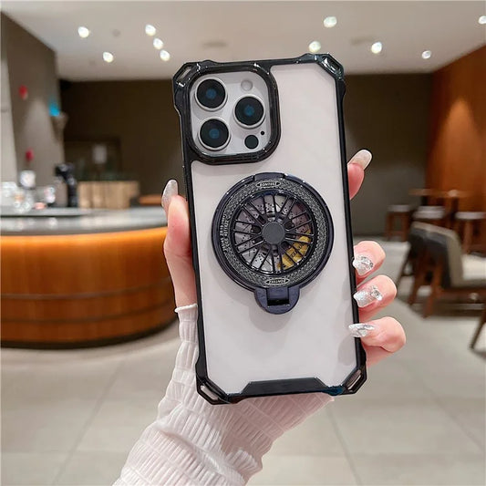 For iPhone 16 Pro Max Magnetic Case Gyroscope Kickstand Acrylic + TPU Phone Cover Reinforced Corners