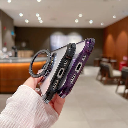 For iPhone 16 Pro Max Magnetic Case Gyroscope Kickstand Acrylic + TPU Phone Cover Reinforced Corners