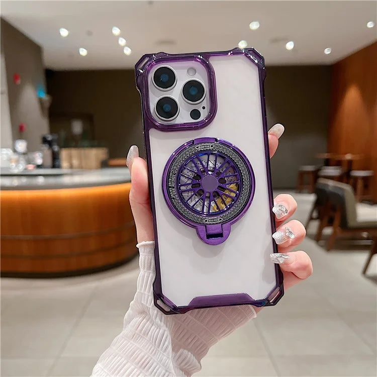 For iPhone 16 Pro Max Magnetic Case Gyroscope Kickstand Acrylic + TPU Phone Cover Reinforced Corners