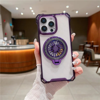 For iPhone 16 Pro Max Magnetic Case Gyroscope Kickstand Acrylic + TPU Phone Cover Reinforced Corners