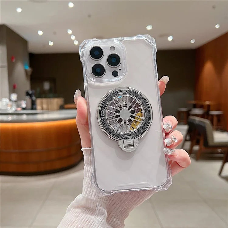 For iPhone 16 Pro Max Magnetic Case Gyroscope Kickstand Acrylic + TPU Phone Cover Reinforced Corners