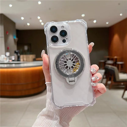 For iPhone 16 Pro Max Magnetic Case Gyroscope Kickstand Acrylic + TPU Phone Cover Reinforced Corners