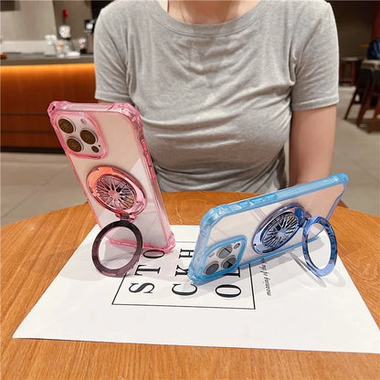 For iPhone 16 Pro Max Magnetic Case Gyroscope Kickstand Acrylic + TPU Phone Cover Reinforced Corners