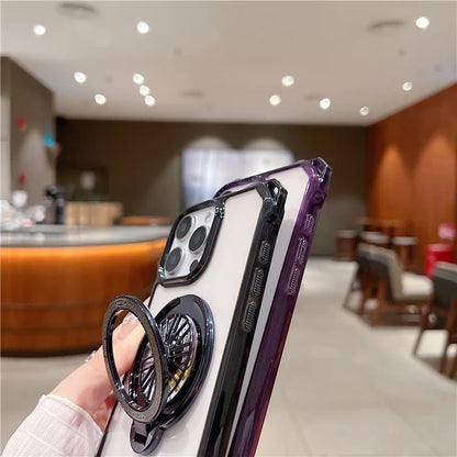 For iPhone 16 Pro Max Magnetic Case Gyroscope Kickstand Acrylic + TPU Phone Cover Reinforced Corners