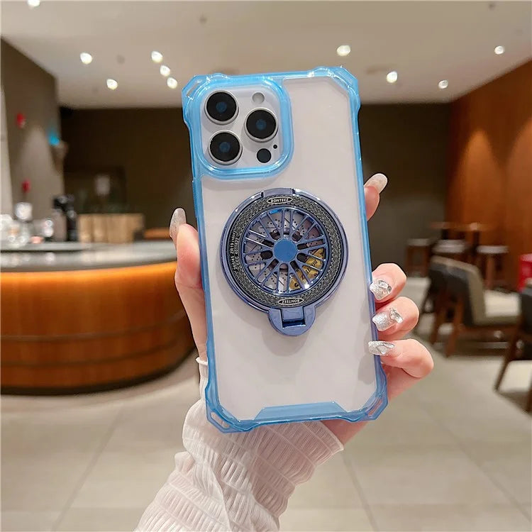For iPhone 16 Pro Max Magnetic Case Gyroscope Kickstand Acrylic + TPU Phone Cover Reinforced Corners