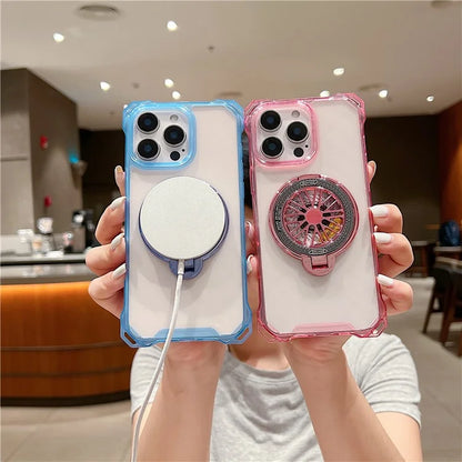 For iPhone 16 Pro Max Magnetic Case Gyroscope Kickstand Acrylic + TPU Phone Cover Reinforced Corners