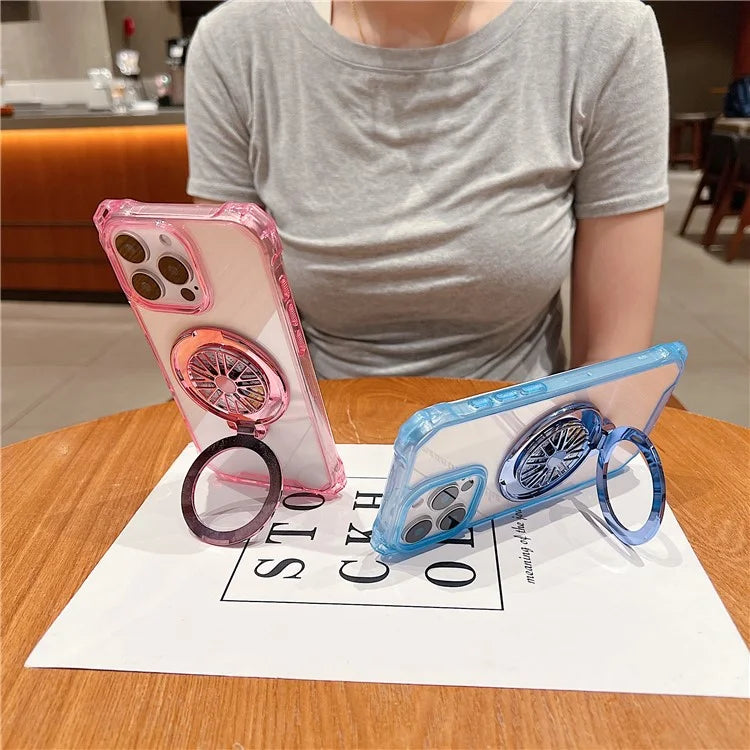 For iPhone 16 Pro Max Magnetic Case Gyroscope Kickstand Acrylic + TPU Phone Cover Reinforced Corners