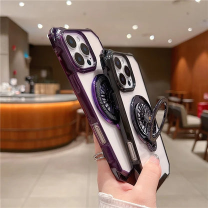 For iPhone 16 Pro Max Magnetic Case Gyroscope Kickstand Acrylic + TPU Phone Cover Reinforced Corners