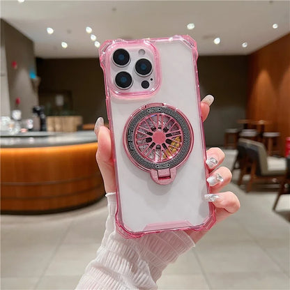 For iPhone 16 Pro Max Magnetic Case Gyroscope Kickstand Acrylic + TPU Phone Cover Reinforced Corners