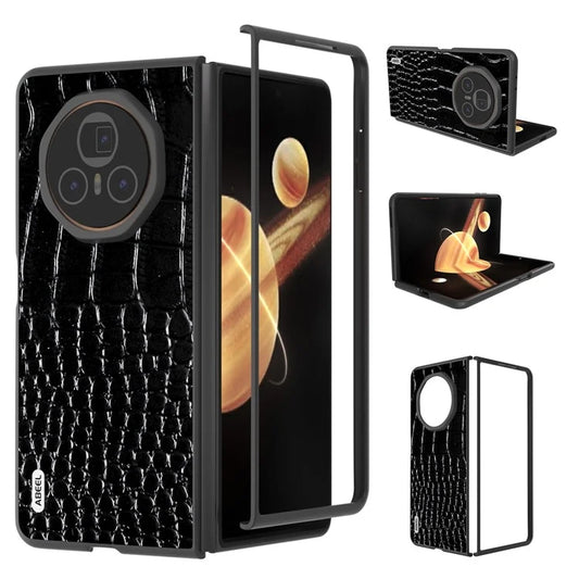 ABEEL For Honor Magic V3 5G Case Genuine Cow Leather Back Phone Cover Crocodile Texture
