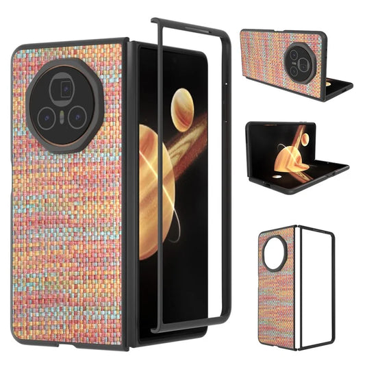 For Honor Magic V3 5G Case Leather+PC Phone Cover Plaid Texture