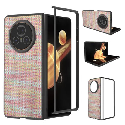 For Honor Magic V3 5G Case Leather+PC Phone Cover Plaid Texture