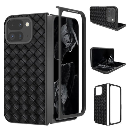 For Google Pixel 9 Pro Fold 5G Case Woven Texture PU Leather Coated PC Mobile Phone Cover