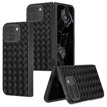 For Google Pixel 9 Pro Fold 5G Case Woven Texture PU Leather Coated PC Mobile Phone Cover
