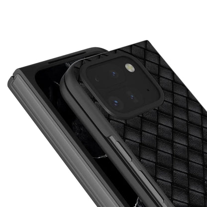 For Google Pixel 9 Pro Fold 5G Case Woven Texture PU Leather Coated PC Mobile Phone Cover