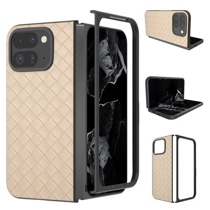 For Google Pixel 9 Pro Fold 5G Case Woven Texture PU Leather Coated PC Mobile Phone Cover