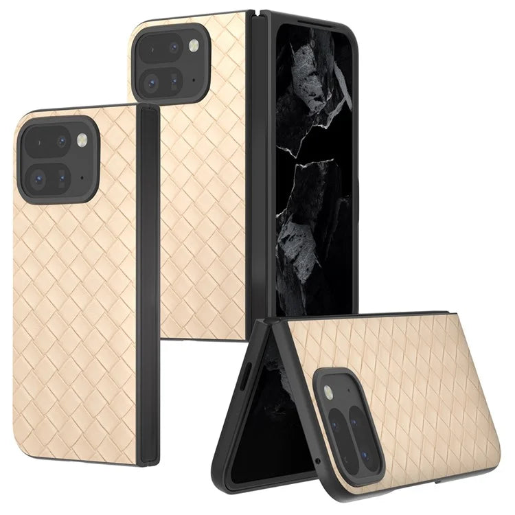 For Google Pixel 9 Pro Fold 5G Case Woven Texture PU Leather Coated PC Mobile Phone Cover