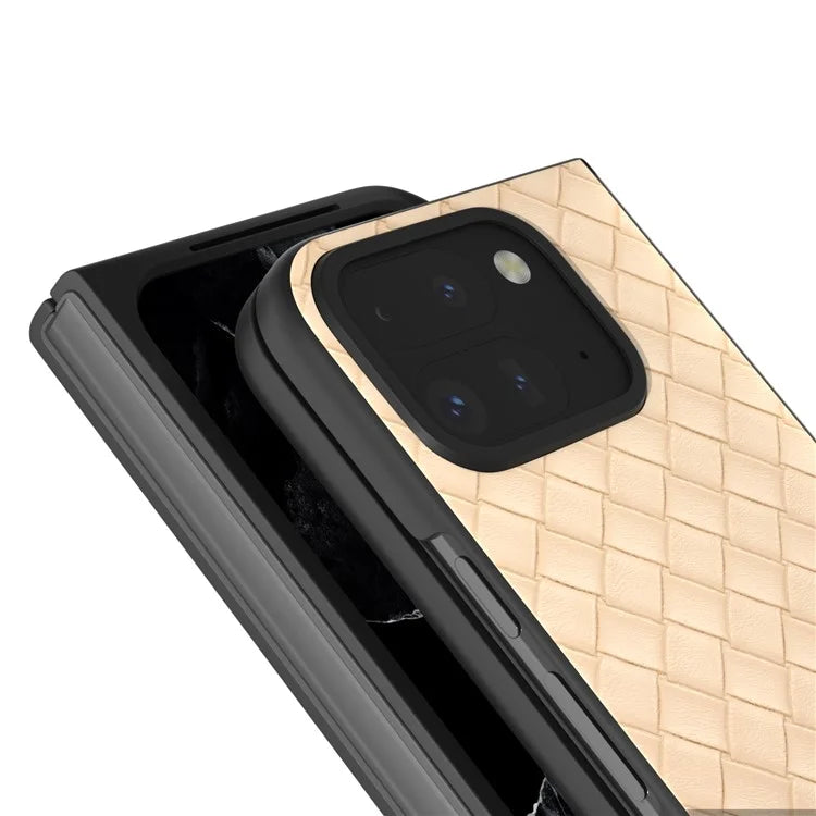 For Google Pixel 9 Pro Fold 5G Case Woven Texture PU Leather Coated PC Mobile Phone Cover