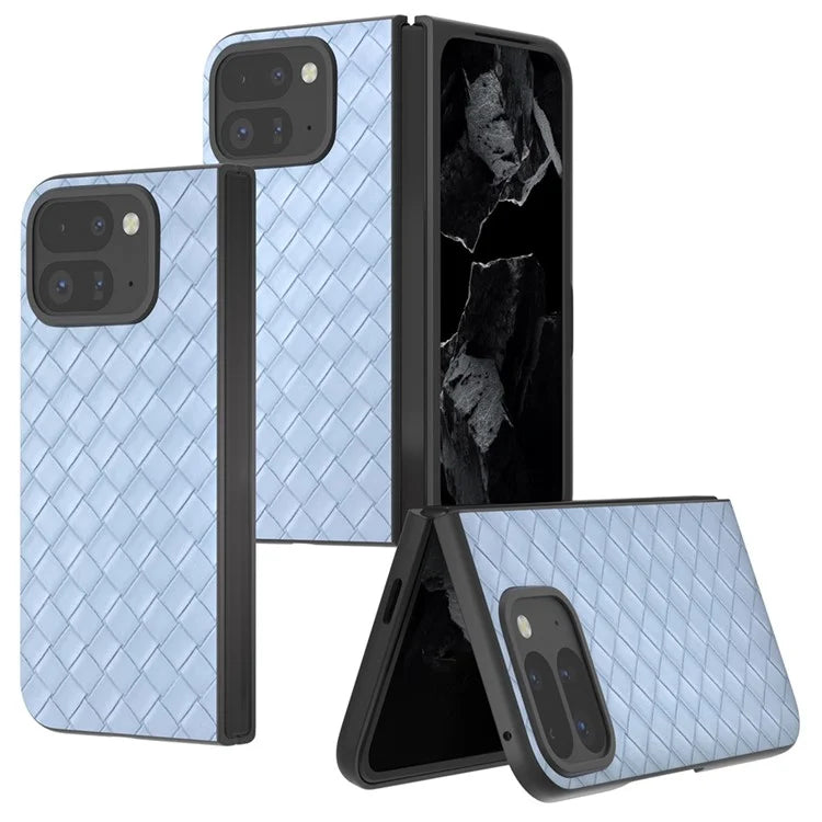 For Google Pixel 9 Pro Fold 5G Case Woven Texture PU Leather Coated PC Mobile Phone Cover