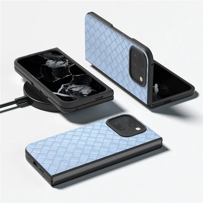 For Google Pixel 9 Pro Fold 5G Case Woven Texture PU Leather Coated PC Mobile Phone Cover