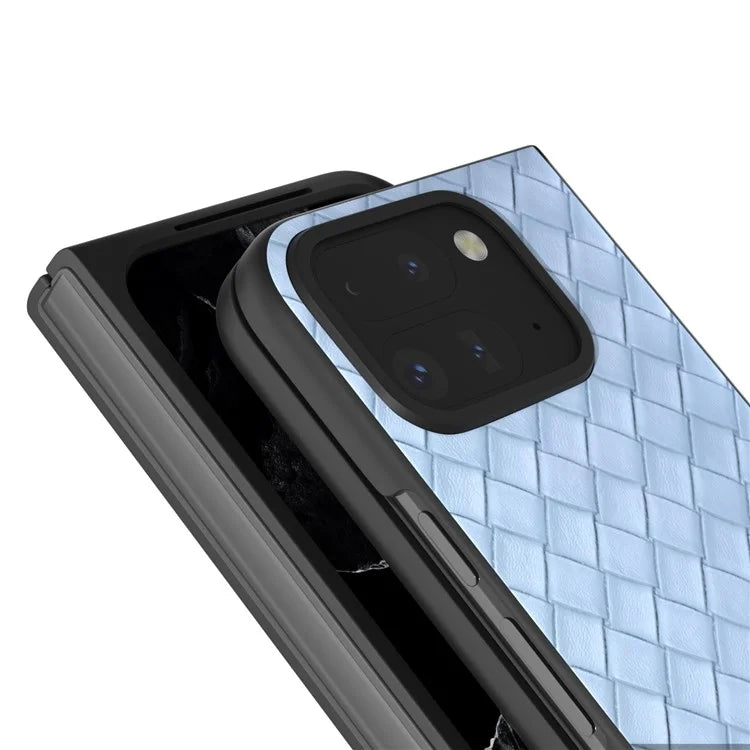 For Google Pixel 9 Pro Fold 5G Case Woven Texture PU Leather Coated PC Mobile Phone Cover