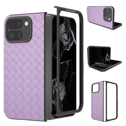 For Google Pixel 9 Pro Fold 5G Case Woven Texture PU Leather Coated PC Mobile Phone Cover