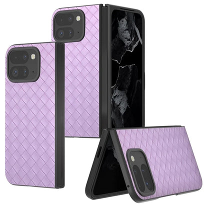 For Google Pixel 9 Pro Fold 5G Case Woven Texture PU Leather Coated PC Mobile Phone Cover