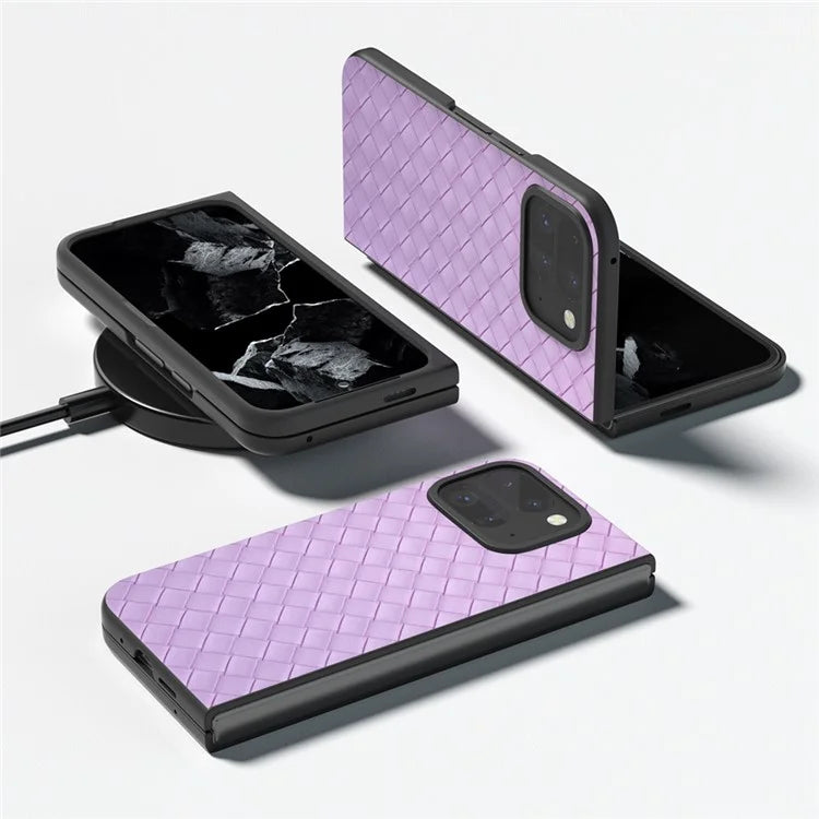 For Google Pixel 9 Pro Fold 5G Case Woven Texture PU Leather Coated PC Mobile Phone Cover