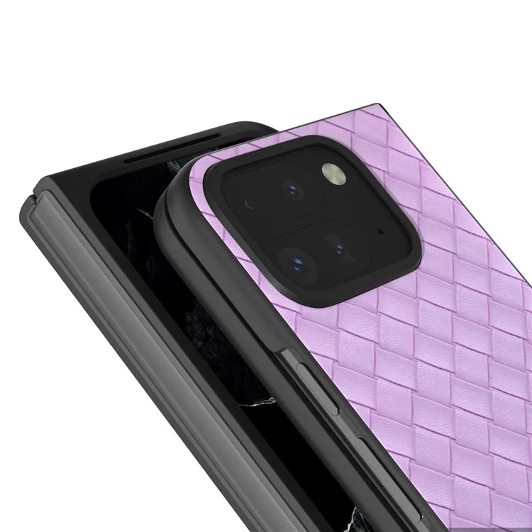 For Google Pixel 9 Pro Fold 5G Case Woven Texture PU Leather Coated PC Mobile Phone Cover