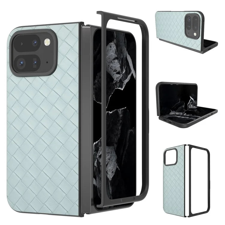 For Google Pixel 9 Pro Fold 5G Case Woven Texture PU Leather Coated PC Mobile Phone Cover