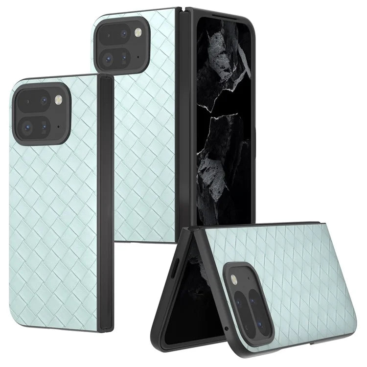 For Google Pixel 9 Pro Fold 5G Case Woven Texture PU Leather Coated PC Mobile Phone Cover