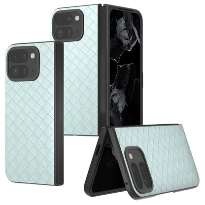 For Google Pixel 9 Pro Fold 5G Case Woven Texture PU Leather Coated PC Mobile Phone Cover
