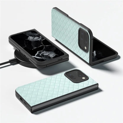 For Google Pixel 9 Pro Fold 5G Case Woven Texture PU Leather Coated PC Mobile Phone Cover