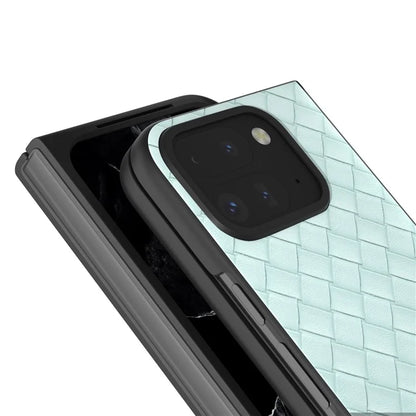 For Google Pixel 9 Pro Fold 5G Case Woven Texture PU Leather Coated PC Mobile Phone Cover