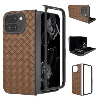 For Google Pixel 9 Pro Fold 5G Case Woven Texture PU Leather Coated PC Mobile Phone Cover