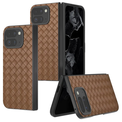 For Google Pixel 9 Pro Fold 5G Case Woven Texture PU Leather Coated PC Mobile Phone Cover