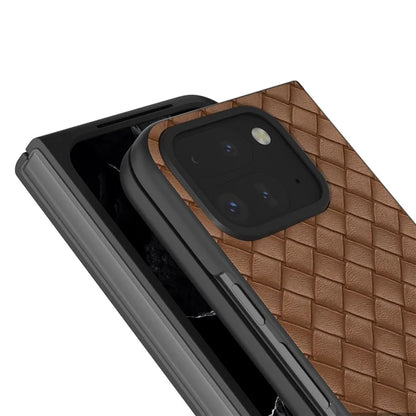 For Google Pixel 9 Pro Fold 5G Case Woven Texture PU Leather Coated PC Mobile Phone Cover