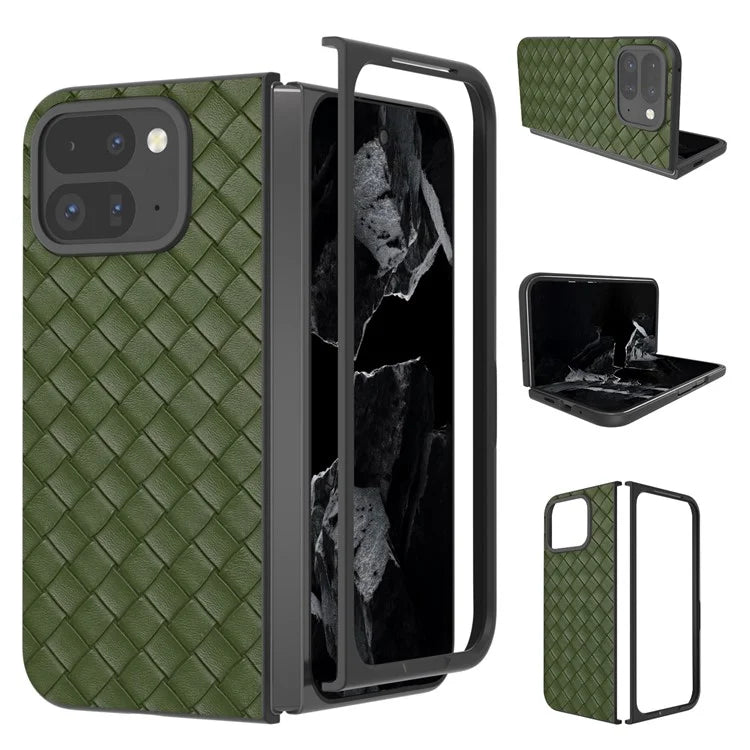 For Google Pixel 9 Pro Fold 5G Case Woven Texture PU Leather Coated PC Mobile Phone Cover