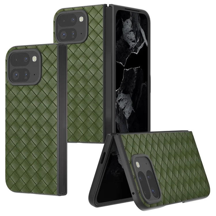 For Google Pixel 9 Pro Fold 5G Case Woven Texture PU Leather Coated PC Mobile Phone Cover