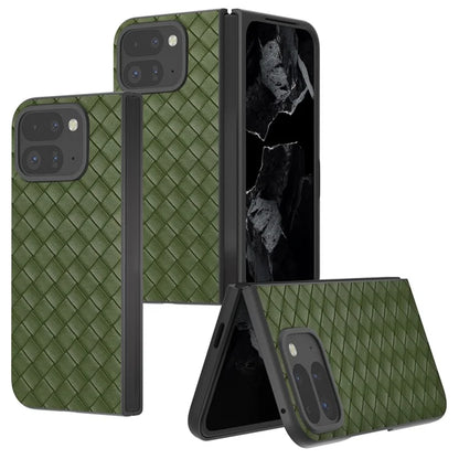 For Google Pixel 9 Pro Fold 5G Case Woven Texture PU Leather Coated PC Mobile Phone Cover
