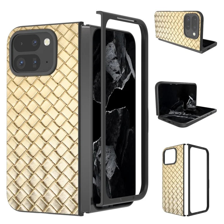 For Google Pixel 9 Pro Fold 5G Case Woven Texture PU Leather Coated PC Mobile Phone Cover