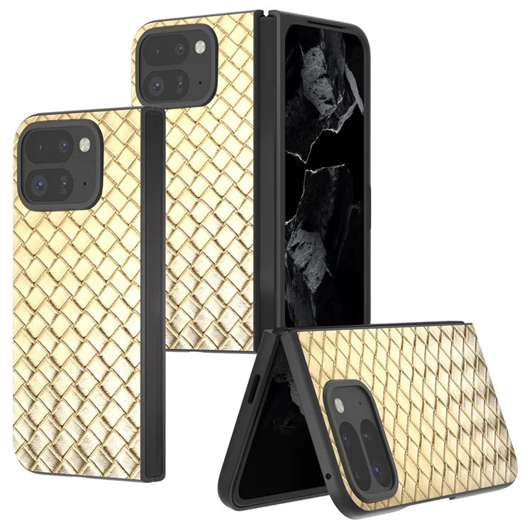 For Google Pixel 9 Pro Fold 5G Case Woven Texture PU Leather Coated PC Mobile Phone Cover
